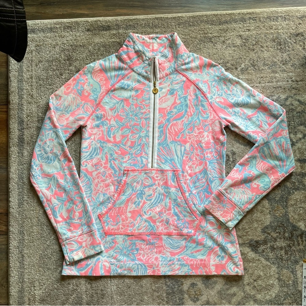 Lilly Pulitzer Skipper Popover Quarter Zip Up Sweatshirt Sun Siren Summer Ray - Picture 2 of 9